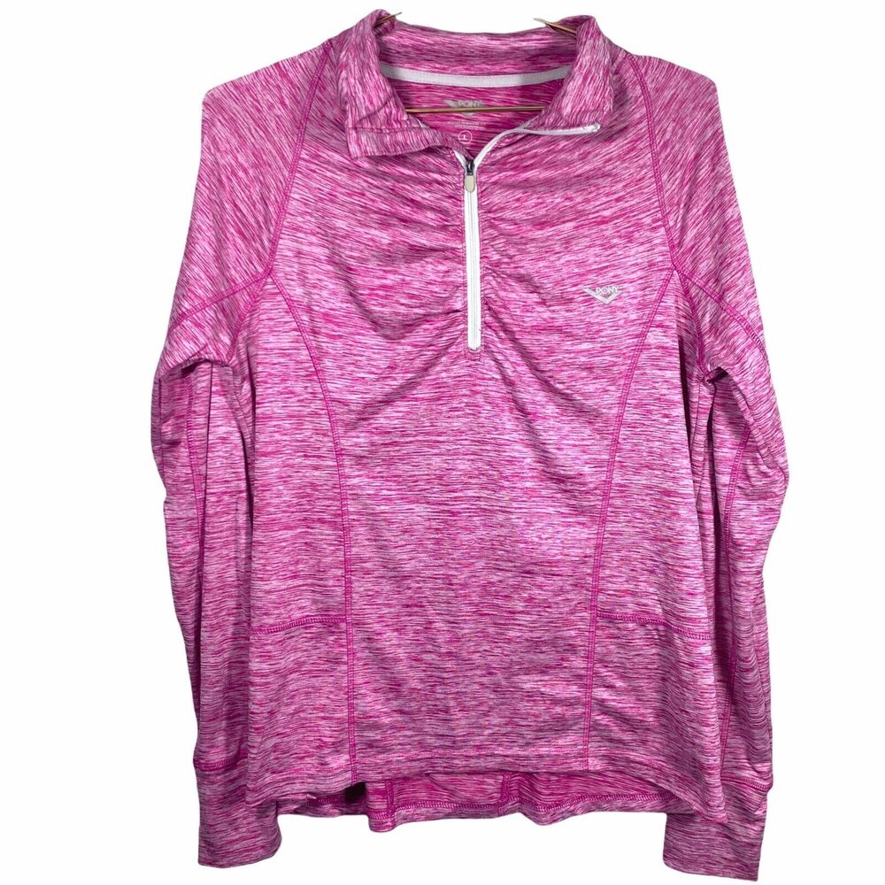 Pony Running Womans Large Top Activewear Sweatshirt Pullover Back Pocket 1/4 Zip